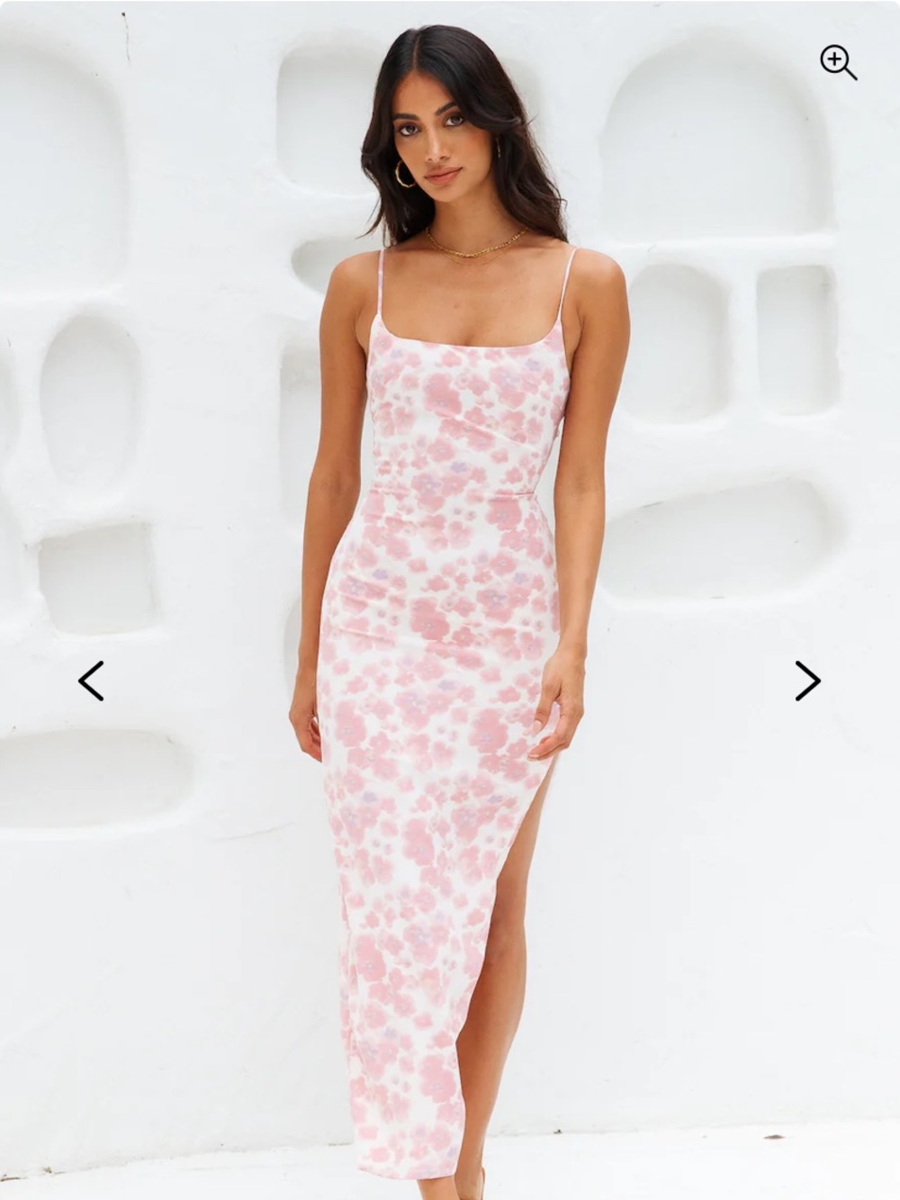 Floral Pink Slip Dress with Side Slit